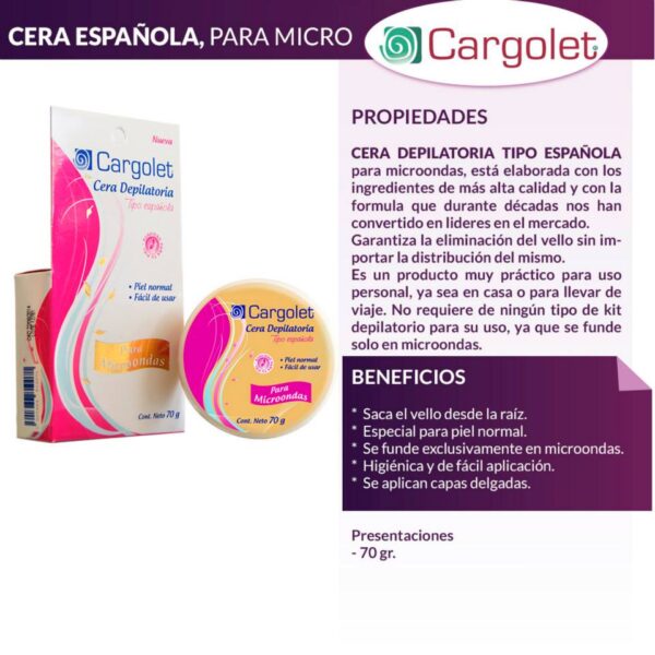 CERA DEPILATORIA TIPO ESPAÑOLA MICROONDAS CARGOLET 70G - Imagen 2