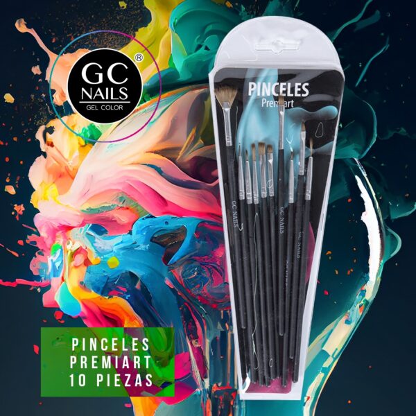 SET PINCELES MANO ALZADA GC NAILS 10PCS